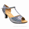 Latin Dance Shoes with Glitter Leather, Cow Suede Outsole, Various Colors are Available